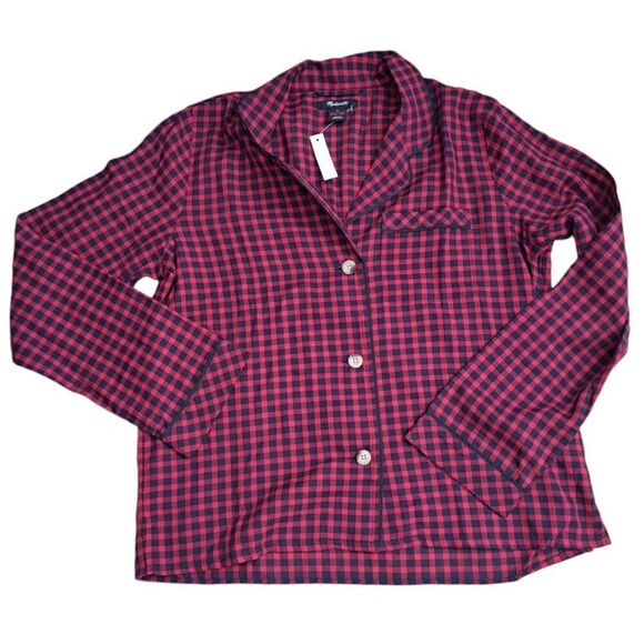 Madewell Women's Buffalo Plaid Long Sleeve Cotton Pajama Top Sz Medium - Picture 1 of 6